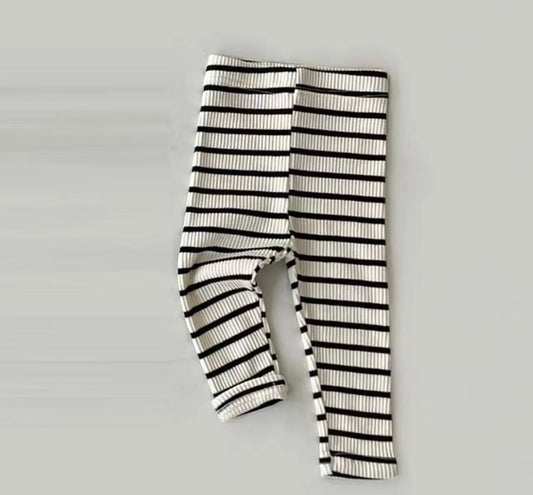Black Striped Ribbed Knit Leggings