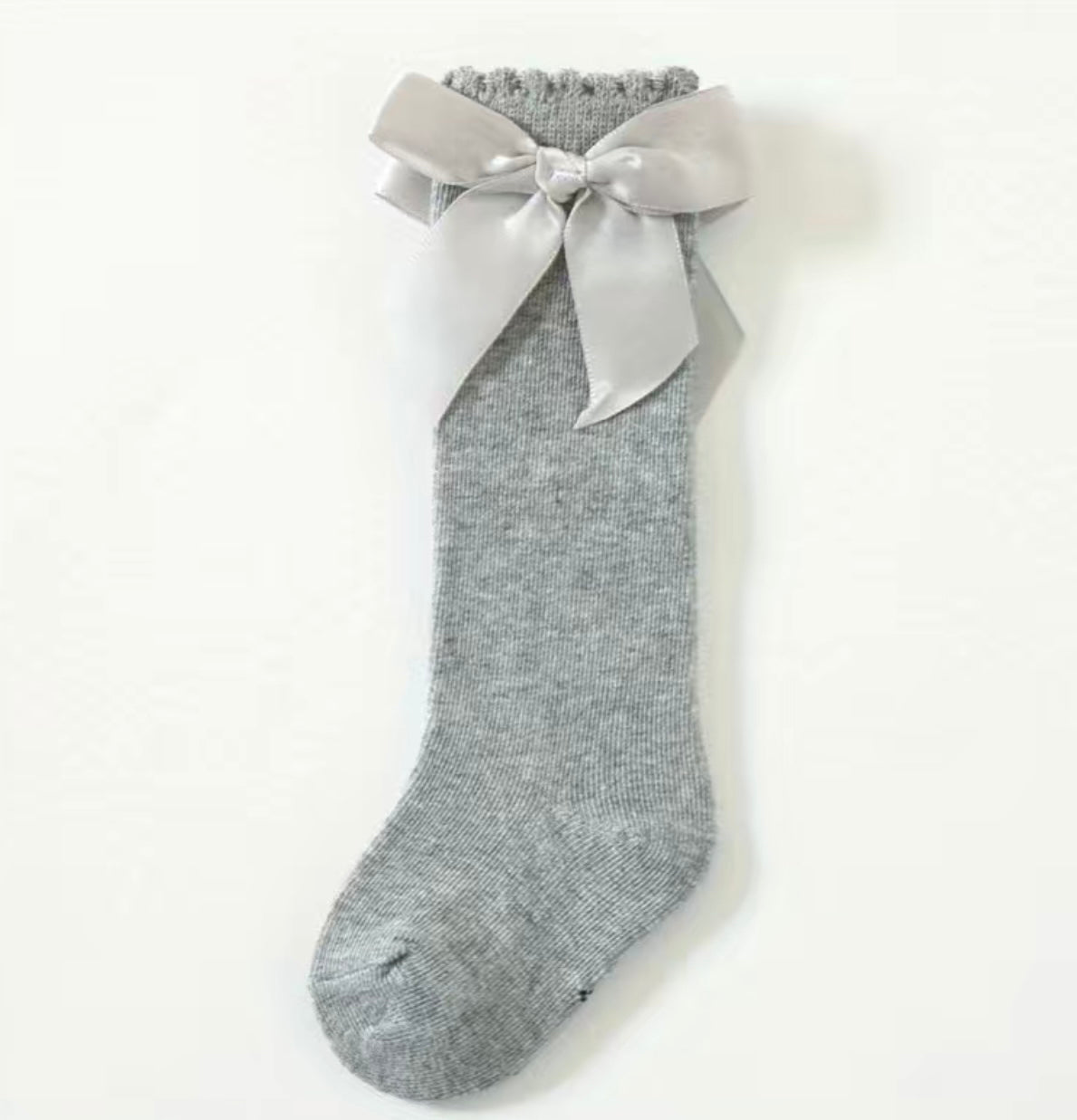 Grey Over The Knee Bow Socks