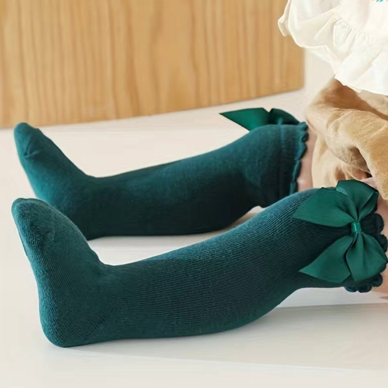 Green Over The Knee Bow Socks