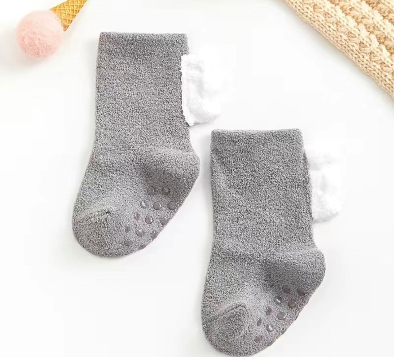 Grey Anti-Skid Dino Socks