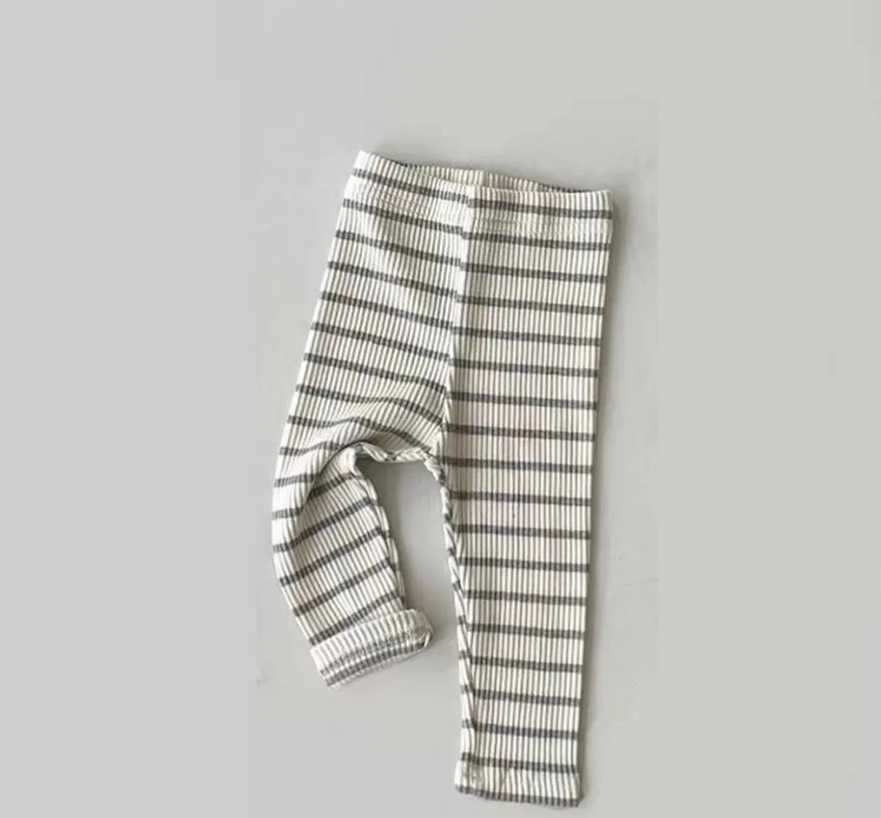 Grey Striped Ribbed Knit Leggings
