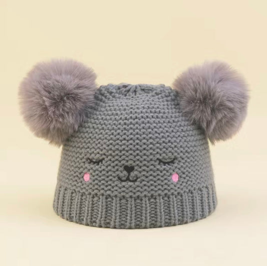 Knitted 2 Puff Ball Hat
