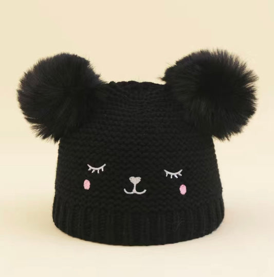 Knitted 2 Puff Ball Hat